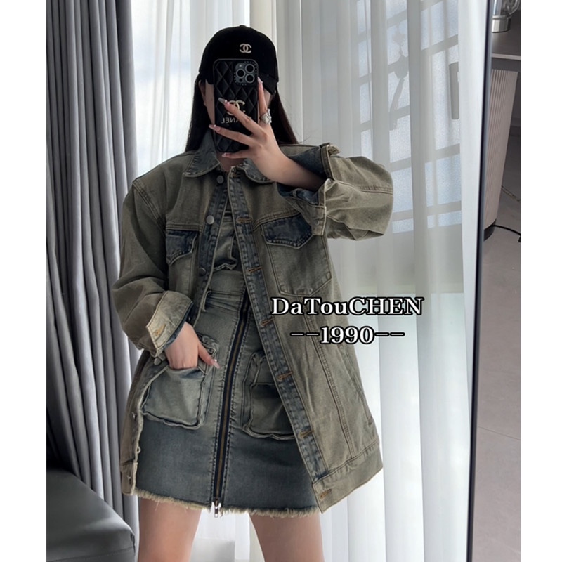 小众复古中长款牛仔外套女2025