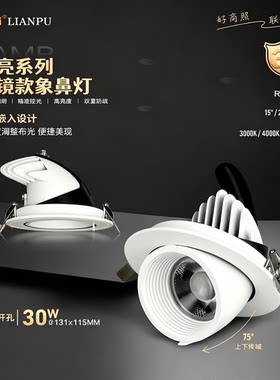 联浦象鼻灯服装店专用LED射灯嵌入式防眩高显色95Ra30W女装商铺