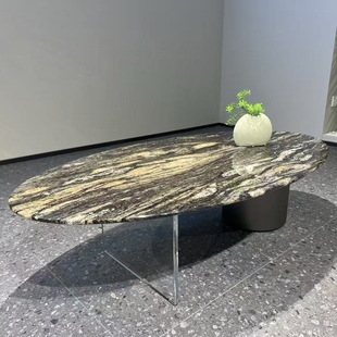 CJ507纯天然大理石茶几海蓝宝石铂金钻璀璨星河奢石圆茶几异形