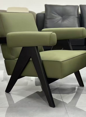 XD133意式极简实木休闲椅白蜡木扶手椅中古风主人椅羽绒单人沙发