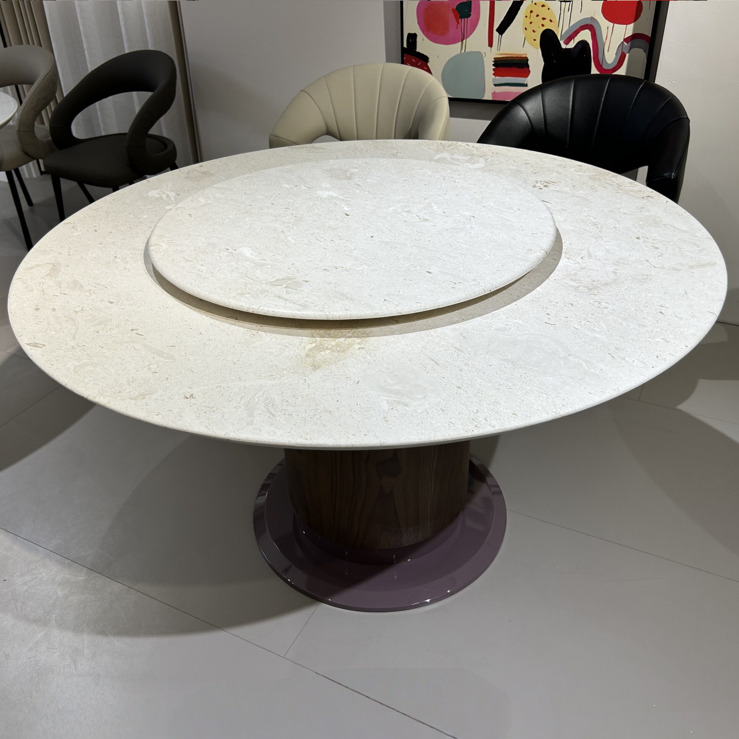 CZ328意式极简轻奢圆餐桌1.35米玉兔天然石圆餐台奶油侘寂风餐桌