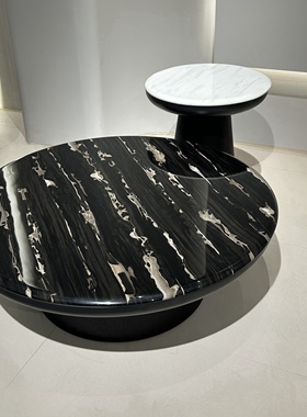 CJ305大理石茶几圆形客厅组合茶几微晶石黑色白色高低意式极简
