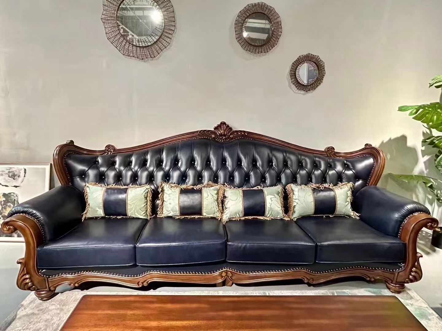 真皮简美风实木沙发定制