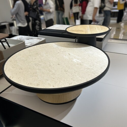 CJ739玉兔米黄天然洞石茶几奶油风轻奢高级感圆形组合客厅茶几