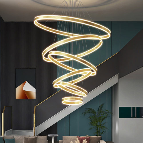 别墅复式楼中空大吊灯轻奢简约