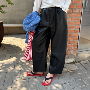 ACRAB 黑色松弛感百搭宽松松紧九分皮裤中性风秋冬新款休闲长裤女