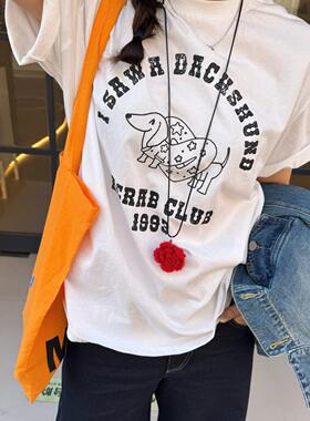 Acrab 原创设计美式爱心腊肠狗印花宽松短袖T恤夏季纯棉新款上衣