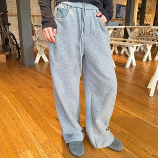 ACRAB 秋冬加绒加厚美式灰色弯刀撞色卫裤运动裤阔腿休闲裤长裤女