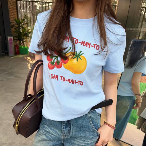 ACRAB手绘番茄印花短袖T恤女