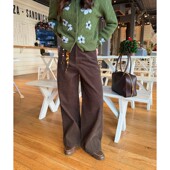 ACRAB 深棕色高腰直筒显瘦休闲长裤 秋冬复古灯芯绒咖色阔腿裤 女