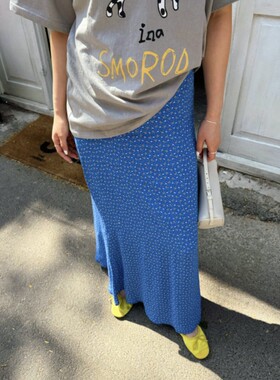 ACRAB 夏季新款法式蓝色碎花中长半身裙夏季新款复古松弛感长裙女