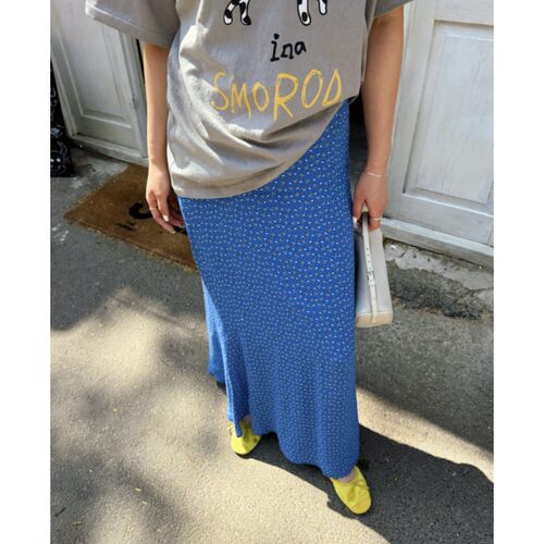 Acrab法式蓝色碎花中长半裙