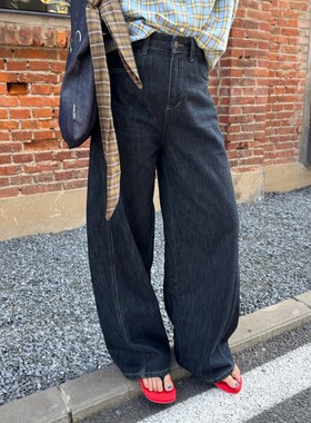 ACRAB 美式复古原色弯刀高腰黑色牛仔裤 显瘦神裤阔腿休闲长裤女