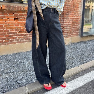 ACRAB 美式复古原色弯刀高腰黑色牛仔裤 显瘦神裤阔腿休闲长裤女