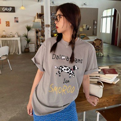 ACRAB卡通斑点狗狗灰色短袖T恤