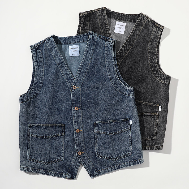 半夏叠穿日系水洗V领牛仔马甲复古港风男女工装无袖坎肩休闲外套,男装,常规马甲,淘宝优惠券,粉丝福利购,淘宝优惠卷