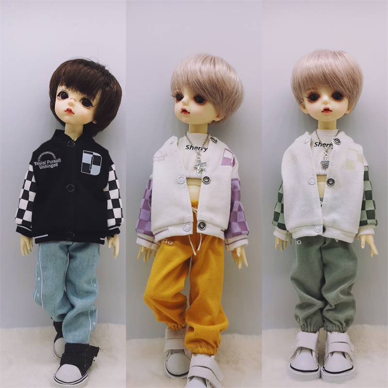 特体尺寸定制小布BJD6分8分viya娃娃衣服潮酷ob棒球服外套黑色-封面