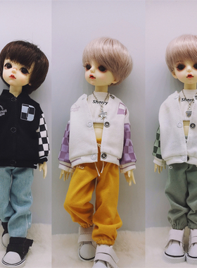 特体尺寸定制小布BJD6分8分viya娃娃衣服潮酷ob棒球服外套黑色