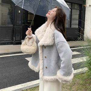 温柔风皮毛一体羊羔毛外套女冬季2025新款设计感时尚宽松保暖减龄,女装皮草,2B193 温柔风皮毛一体羊羔毛外套女冬季2025新款设计感时尚宽松保暖减龄,女装皮草,2B193