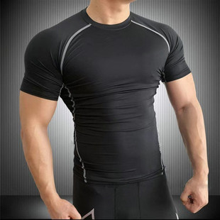 新款运动紧身衣短袖男高弹打底跑步健身Ｔ恤蓝球服田径训练上衣