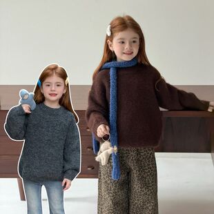 童针织衫25年冬季新品女童纯色韩系长毛毛衣针织衫可外穿内搭毛衣