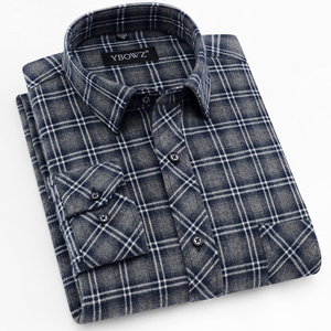 春秋男士纯棉磨毛格子衬衫休闲爸爸装长袖宽松免烫中老年全棉衬衣