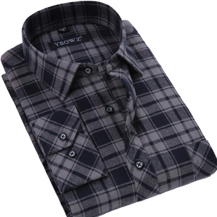 春秋季正品加厚男士长袖纯棉免烫磨毛格子衬衫中老年全棉爸爸衬衣