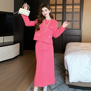ZIZM小香风双面羊毛半裙套装秋冬气质名媛毛呢长半身裙两件套女装