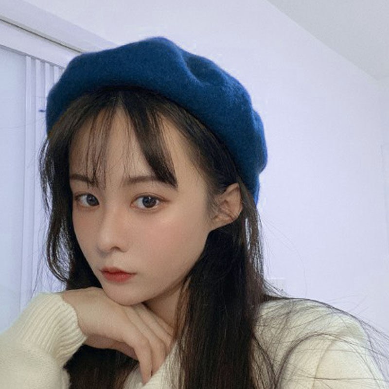 秋季日系贝雷帽小头围53羊毛呢帽子女小号小头画家帽头小戴的帽子