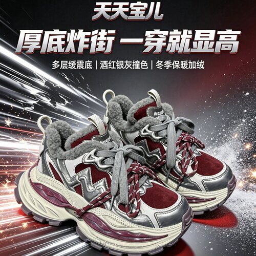 2026年天天宝儿冬款26-1753R真皮百搭加绒撞色厚底老爹鞋专柜直发