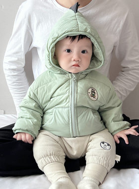 超萌男童秋冬季羽绒服套装婴幼儿卡通立体恐龙外套宝宝加厚束脚裤