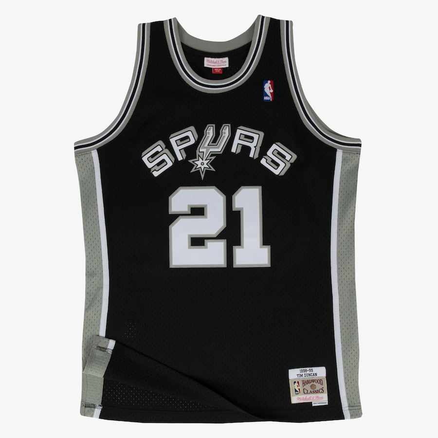 正品MN复古1998-99赛季 马刺队 邓肯 21号 黑色 NBA SW球迷版球衣