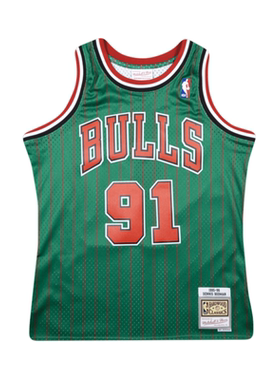 正品MN复古公牛队罗德曼91号绿色NBASW球迷版球衣