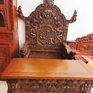 密宗藏式打座禅椅佛堂法座讲法台升座橡木宝座桌椅