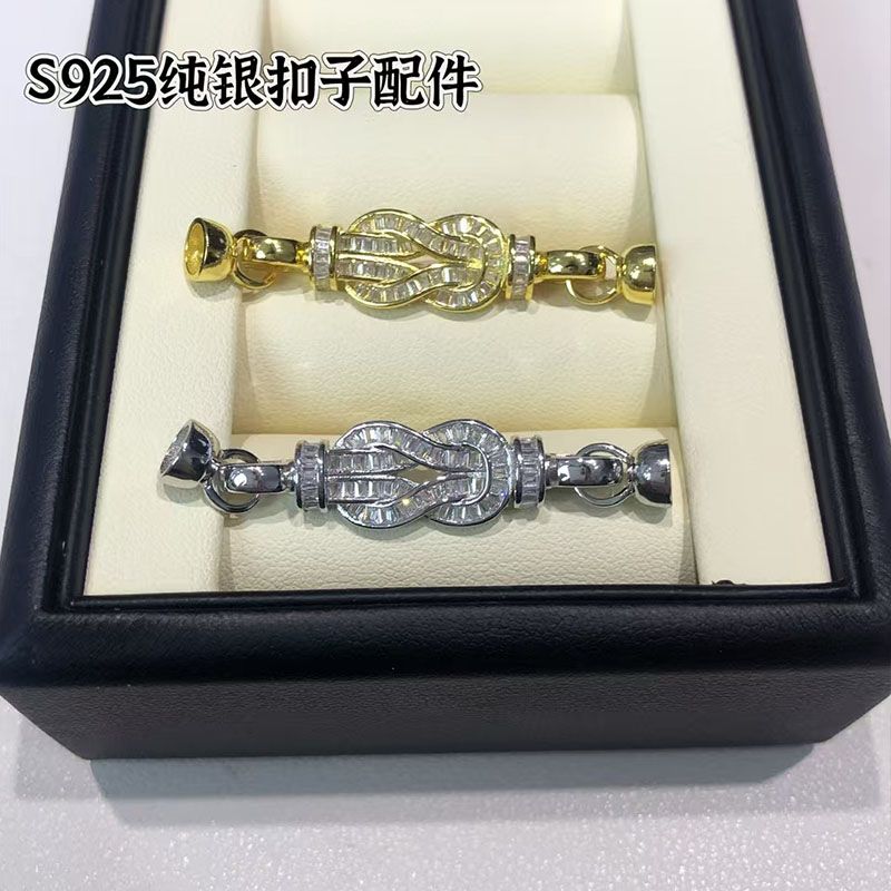 diy珍珠饰品配件通体S925纯银长款T方钻满钻项链手链收尾连接扣子