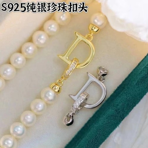 S925纯银扣子D字珍珠项链扣头