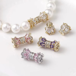 18K包金镶锆石旋转螺丝扣螺纹花边珍珠扣diy手链项链连接收尾扣头