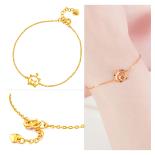 diy饰品配件机灵小猪镀18K黄金猪手链镂空3D心形尾链女款