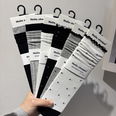 诸暨袜业春夏女袜超骏7717撞色7718堆堆袜女棉中筒袜女袜纯色袜子