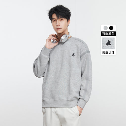 亦止男装重磅插肩袖长袖卫衣男2025春季新款设计感刺绣圆领打底