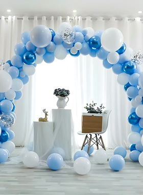 情人节气球拱门蓝白色主题马卡龙男生日场景幼儿园商场开业布置