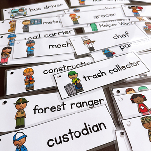 职业英语单词闪卡宝宝启蒙早教幼儿童英文教师教具卡片手工制作卡