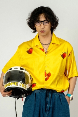 古巴领短袖潮流休闲草莓印花