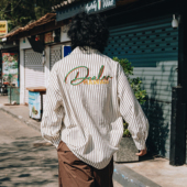 出差夏威夷24ss米色条纹长袖 防晒衣 衬衫 刺绣男女复古美式 街头长袖