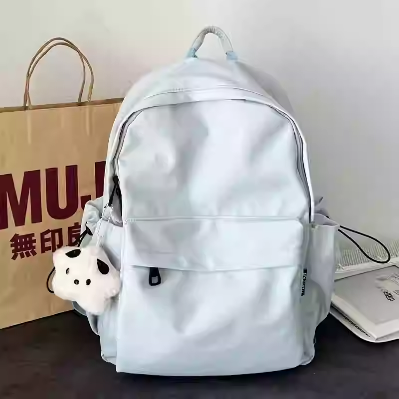日系ins书包校园无印纯色轻便双肩背包
