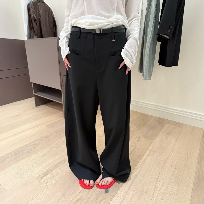欧洲站2026春季新款欧货气质简约纯色直插口袋高腰显瘦西裤长裤女