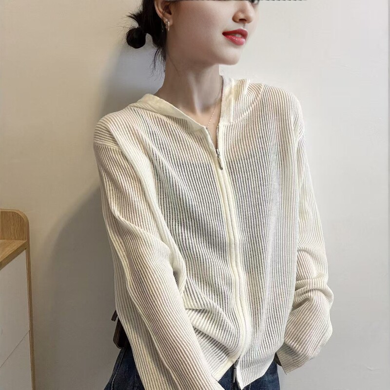 欧洲站2026春季新款欧货时尚糖果色连帽拉链羊毛针织开衫外套上衣