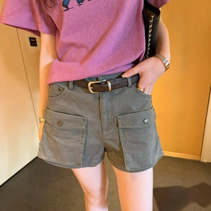 欧洲站2026夏季新款欧货时尚双口袋高腰休闲百搭阔腿工装短裤潮女