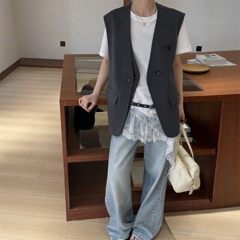 欧洲站2026春季新款欧货通勤风百搭西装无袖马甲外套气质上衣女