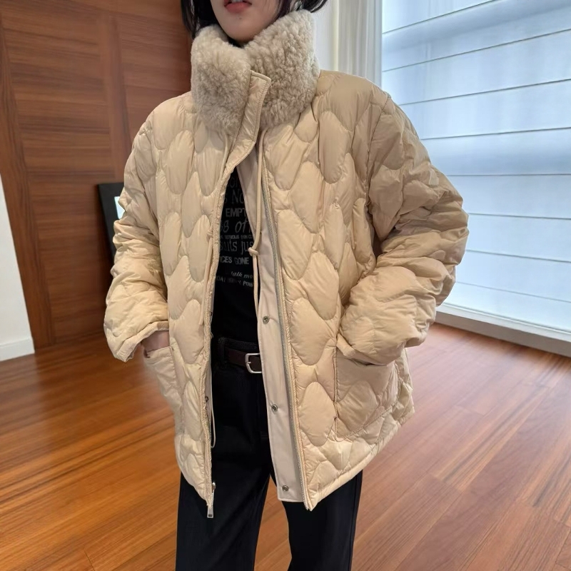 欧洲站2025冬季欧货毛领两面穿收腰显瘦加厚保暖白鸭绒羽绒服外套